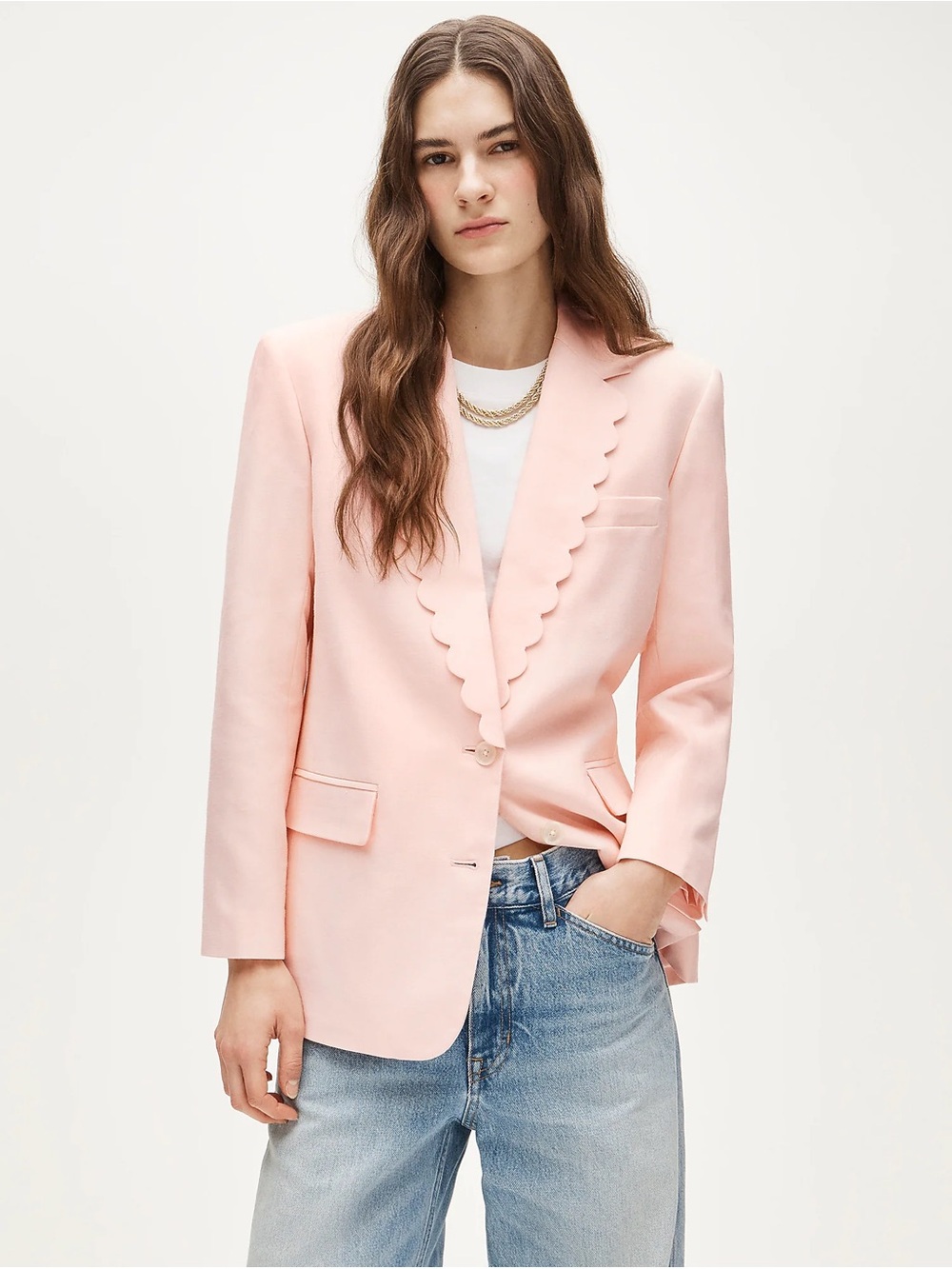 J.CREW Gamine scallop-trim blazer in Gramercy linen blend